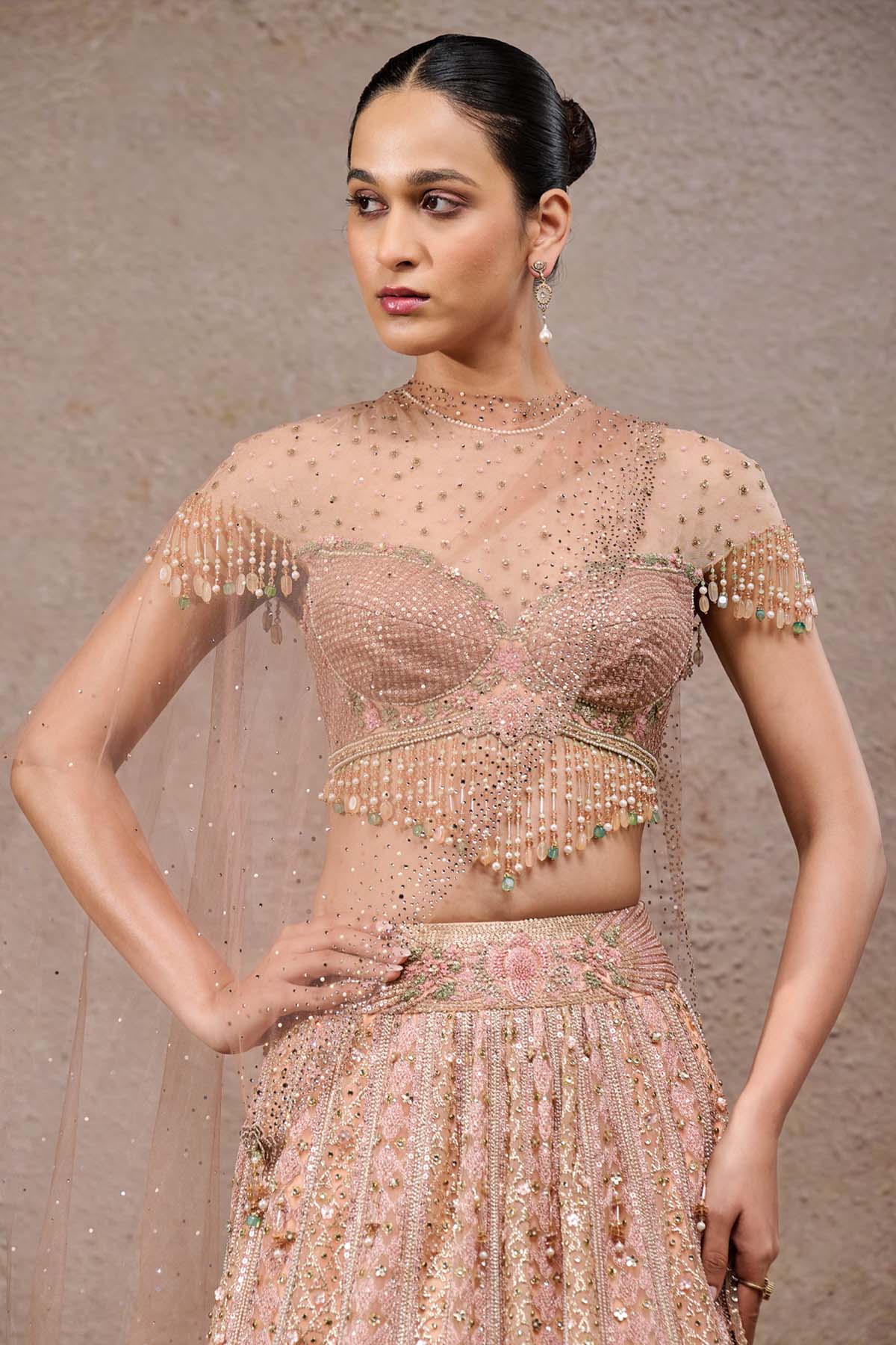 Tarun Tahiliani Mughal Embroidered Lehenga With Drape Ivory Gold indian designer wear online shopping melange singapore 