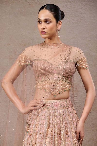 Tarun Tahiliani Mughal Embroidered Lehenga With Drape Ivory Gold indian designer wear online shopping melange singapore 