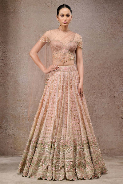 Tarun Tahiliani Mughal Embroidered Lehenga With Drape Ivory Gold indian designer wear online shopping melange singapore 