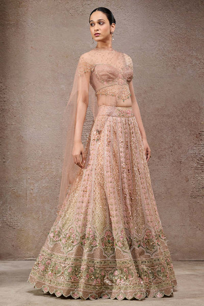 Tarun Tahiliani Mughal Embroidered Lehenga With Drape Ivory Gold indian designer wear online shopping melange singapore 