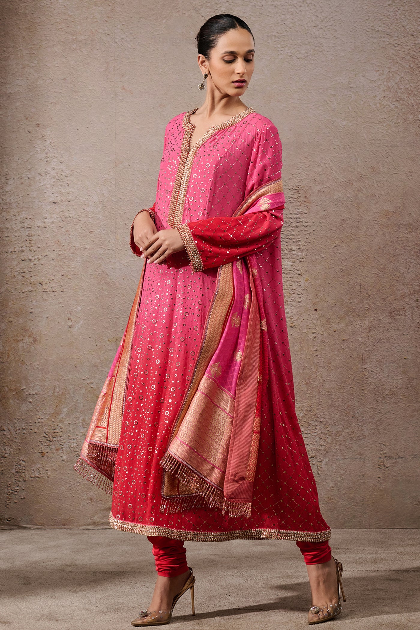 Tarun Tahiliani Ombre Mukaish Kalidar Suit Set Indian designer wear online shopping melange singapore