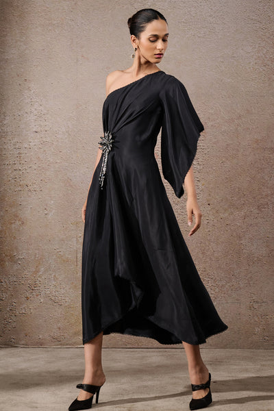 Tarun Tahiliani One-shoulder Draped Dress Indian designer wear online shopping melange singapore