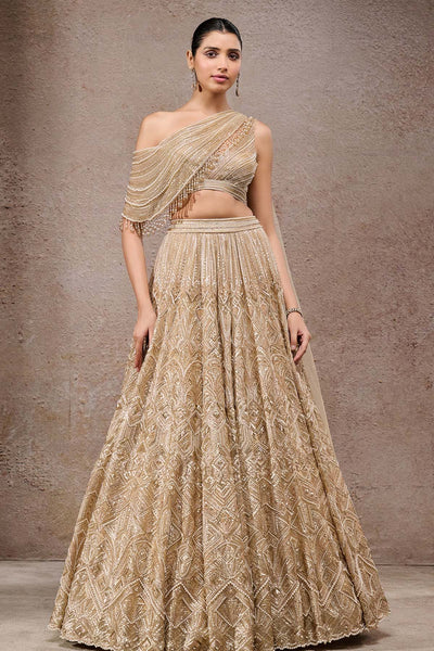 Tarun Tahiliani Pearl And Sequin Hand Embroidered Lehenga indian designer wear online shopping melange singapore 
