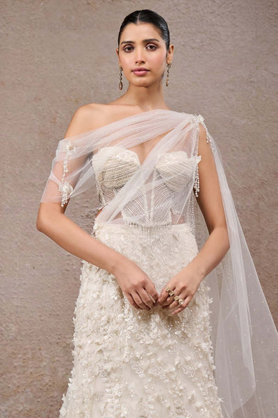 Tarun Tahiliani Pearl Embroidered Lehenga Saree indian designer wear online shopping melange singapore 