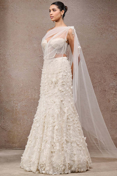 Tarun Tahiliani Pearl Embroidered Lehenga Saree indian designer wear online shopping melange singapore 
