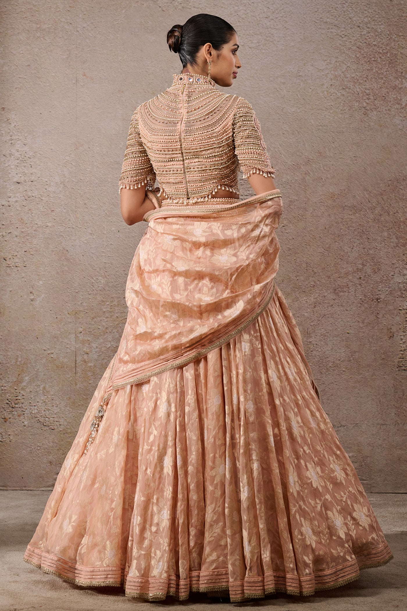 Tarun Tahiliani Pearl Textile Lehenga Blush Indian designer wear online shopping melange singapore