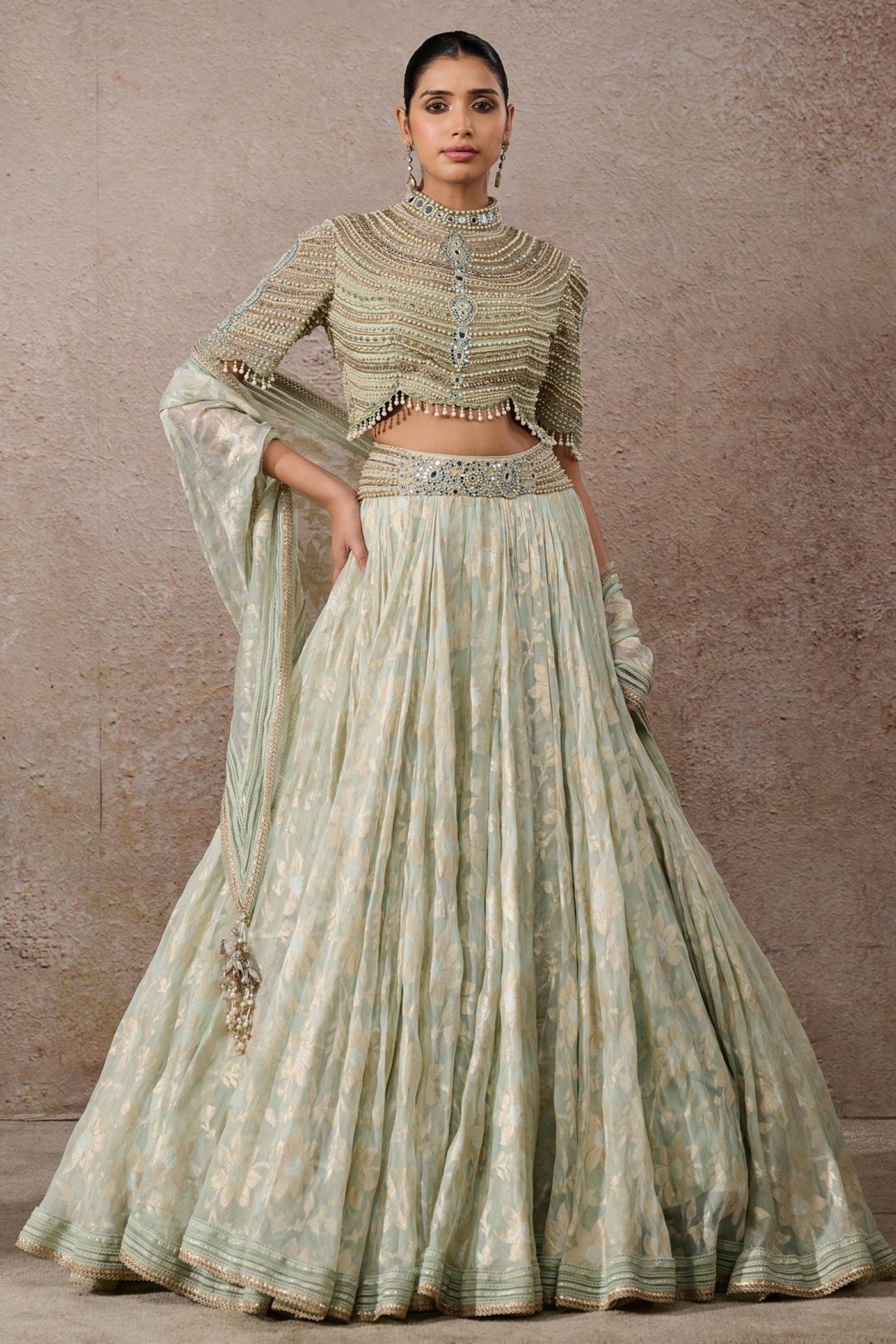 Tarun Tahiliani Pearl Textile Lehenga Indian designer wear online shopping melange singapore