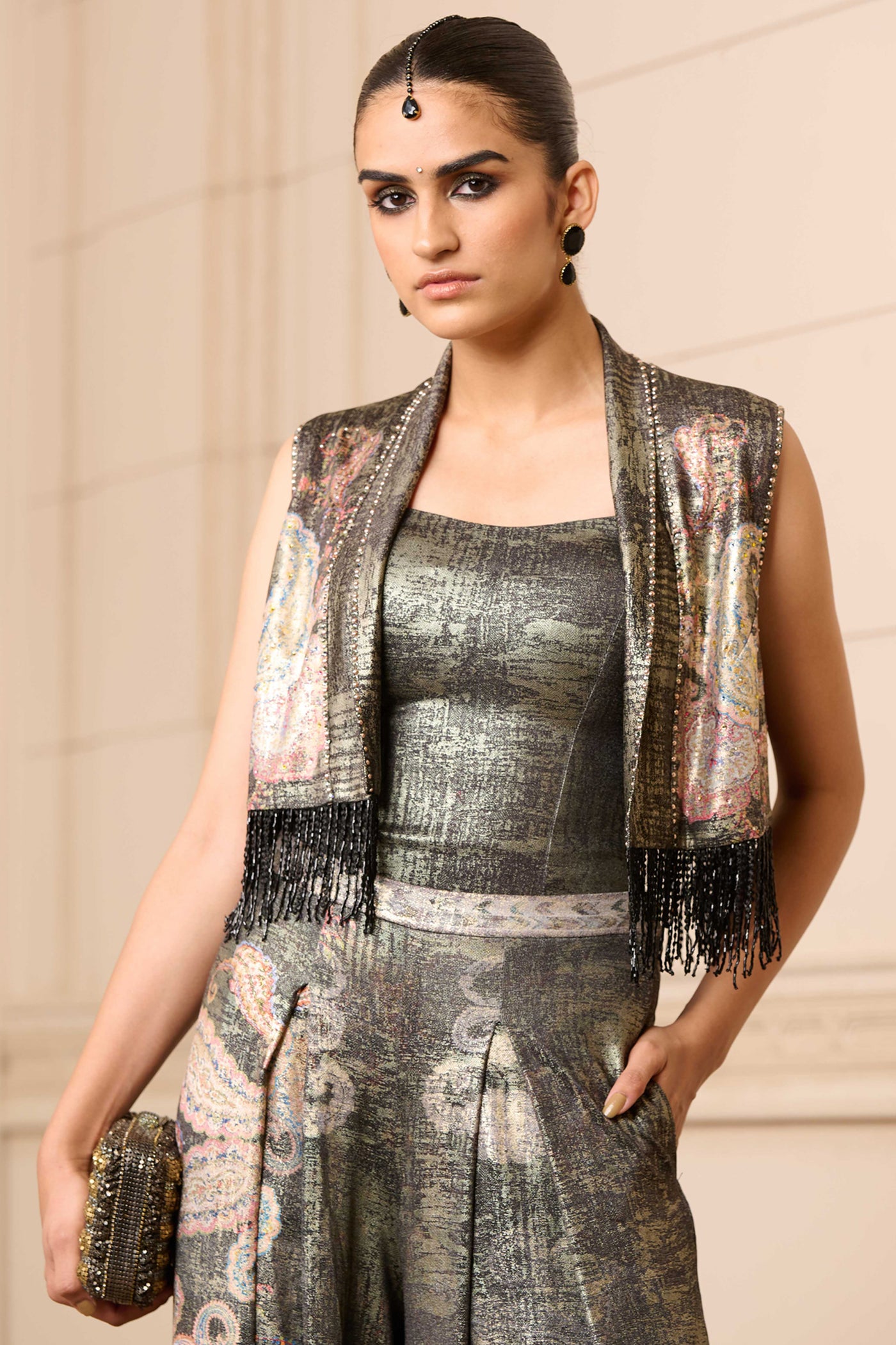 Tarun Tahiliani Printed Gilet indian designer wear online shopping melange singapore
