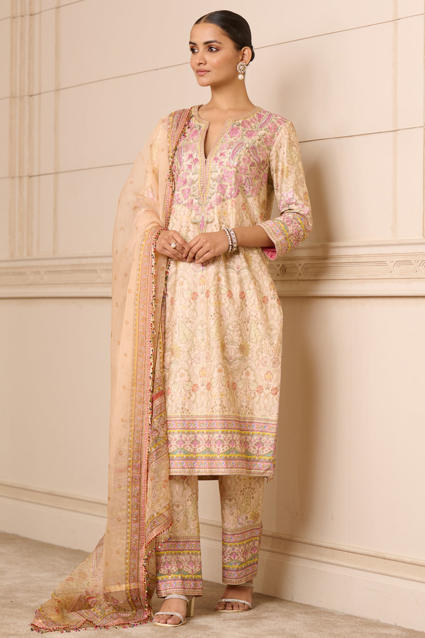 Tarun Tahiliani Printed Kurta In Chanderi indian designer wear online shopping melange singapore