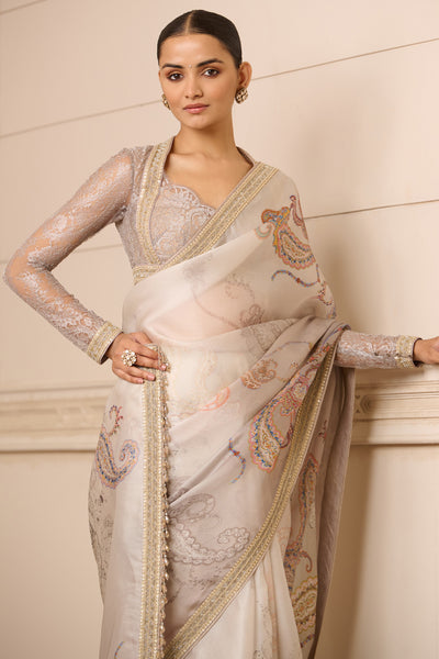 Tarun Tahiliani Printed Saree And Lace Blouse indian designer wear online shopping melange singapore