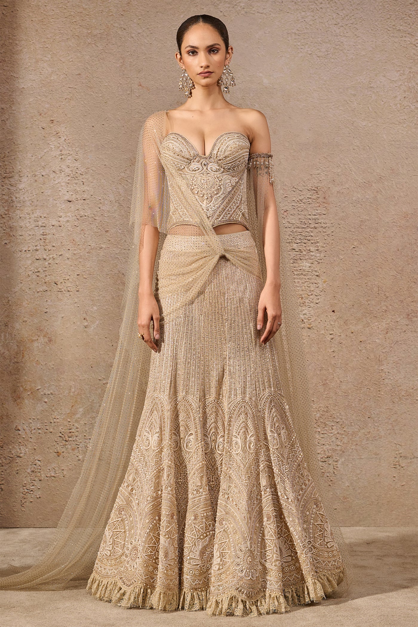 Tarun TahilianiResham Embroidered Fishtail Skirt And Corset Set indian designer wear online shopping melange singapore
