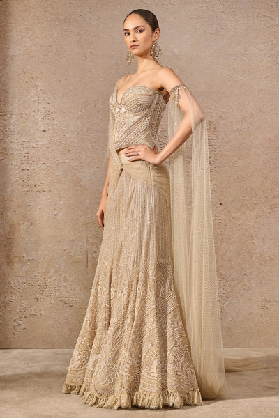 Tarun TahilianiResham Embroidered Fishtail Skirt And Corset Set indian designer wear online shopping melange singapore