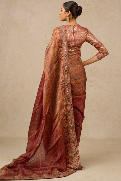 Tarun Tahiliani Saree Blouse Beige Burgundy indian designer wear online shopping melange singapore