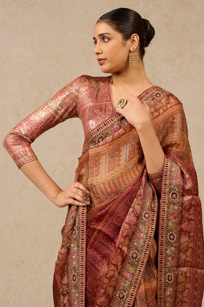 Tarun Tahiliani Saree Blouse Beige Burgundy indian designer wear online shopping melange singapore