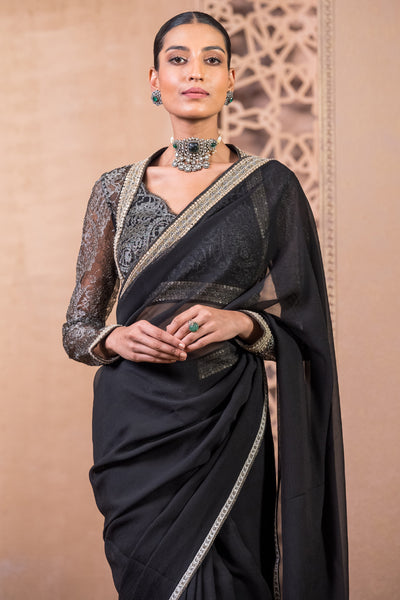 Tarun Tahiliani Saree Blouse Black indian designer wear online shopping melange singapore