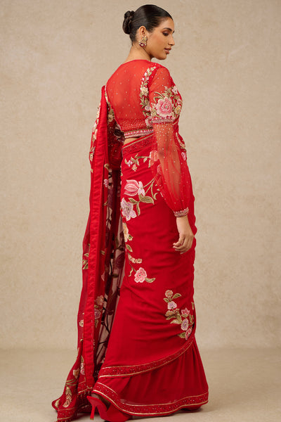 Tarun Tahiliani Saree Blouse Red Indian designer wear online shopping melange singapore