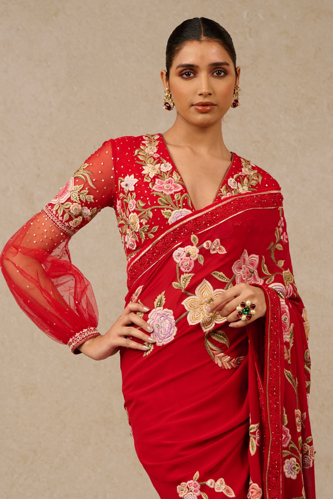 Tarun Tahiliani Saree Blouse Red Indian designer wear online shopping melange singapore