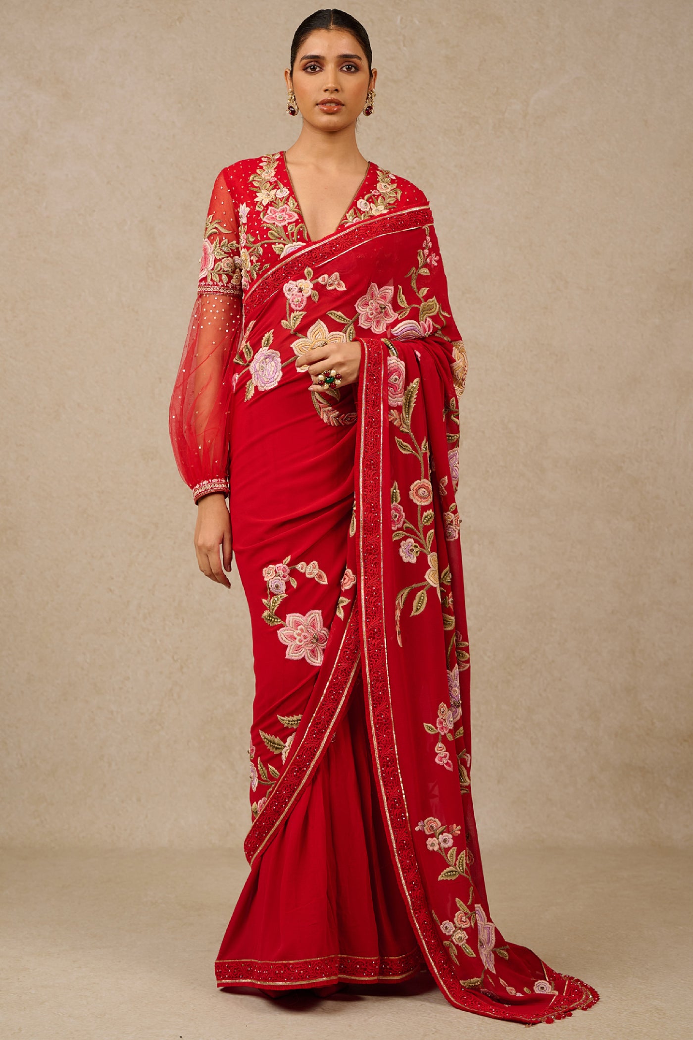 Tarun Tahiliani Saree Blouse Red Indian designer wear online shopping melange singapore