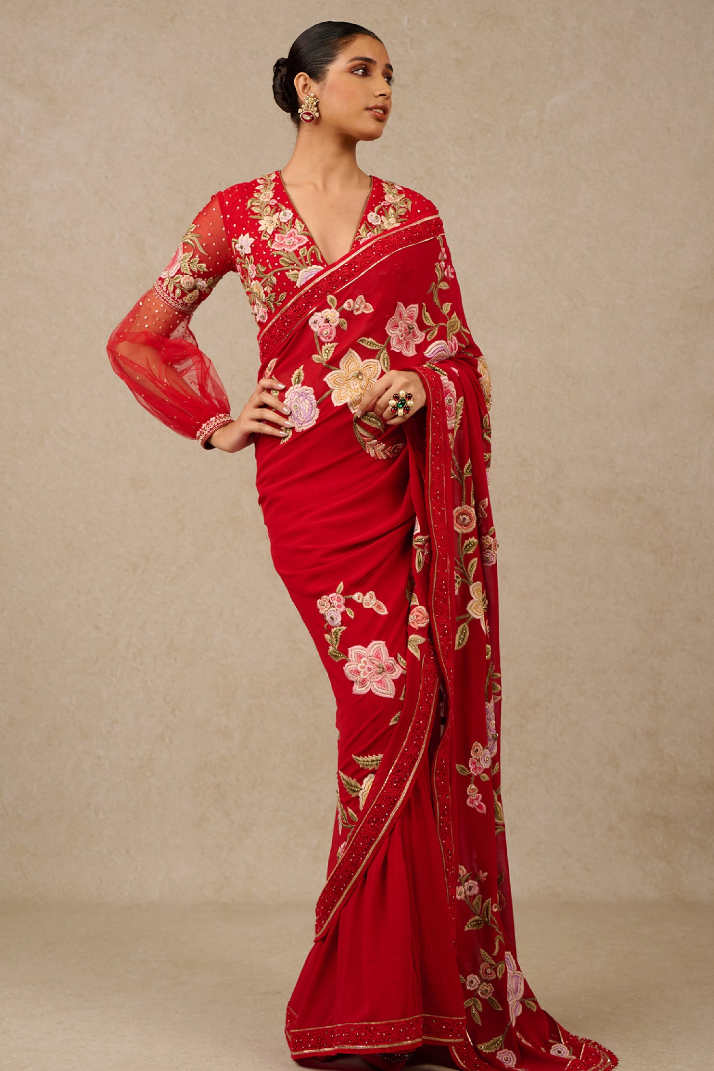 Tarun Tahiliani Saree Blouse Red Indian designer wear online shopping melange singapore