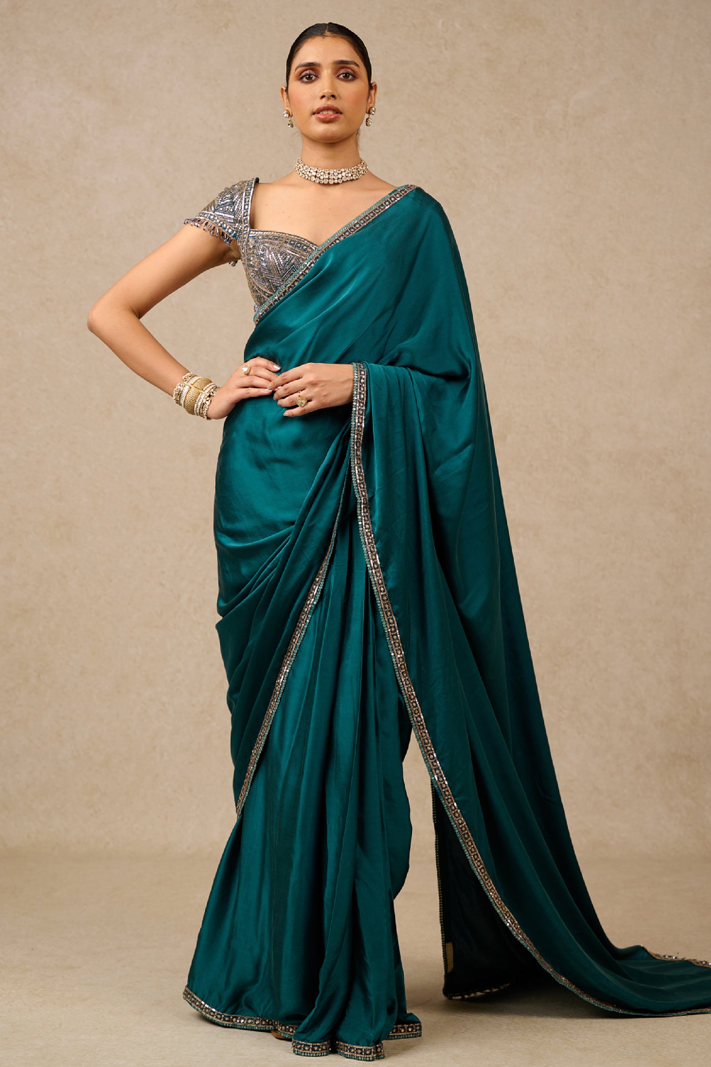 Tarun Tahiliani Saree Blouse Teal indian designer wear online shopping melange singapore