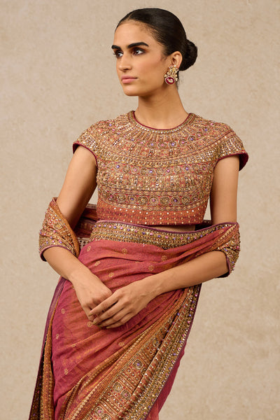 Tarun Tahiliani Saree Blouse Wine Indian designer wear online shopping melange singapore