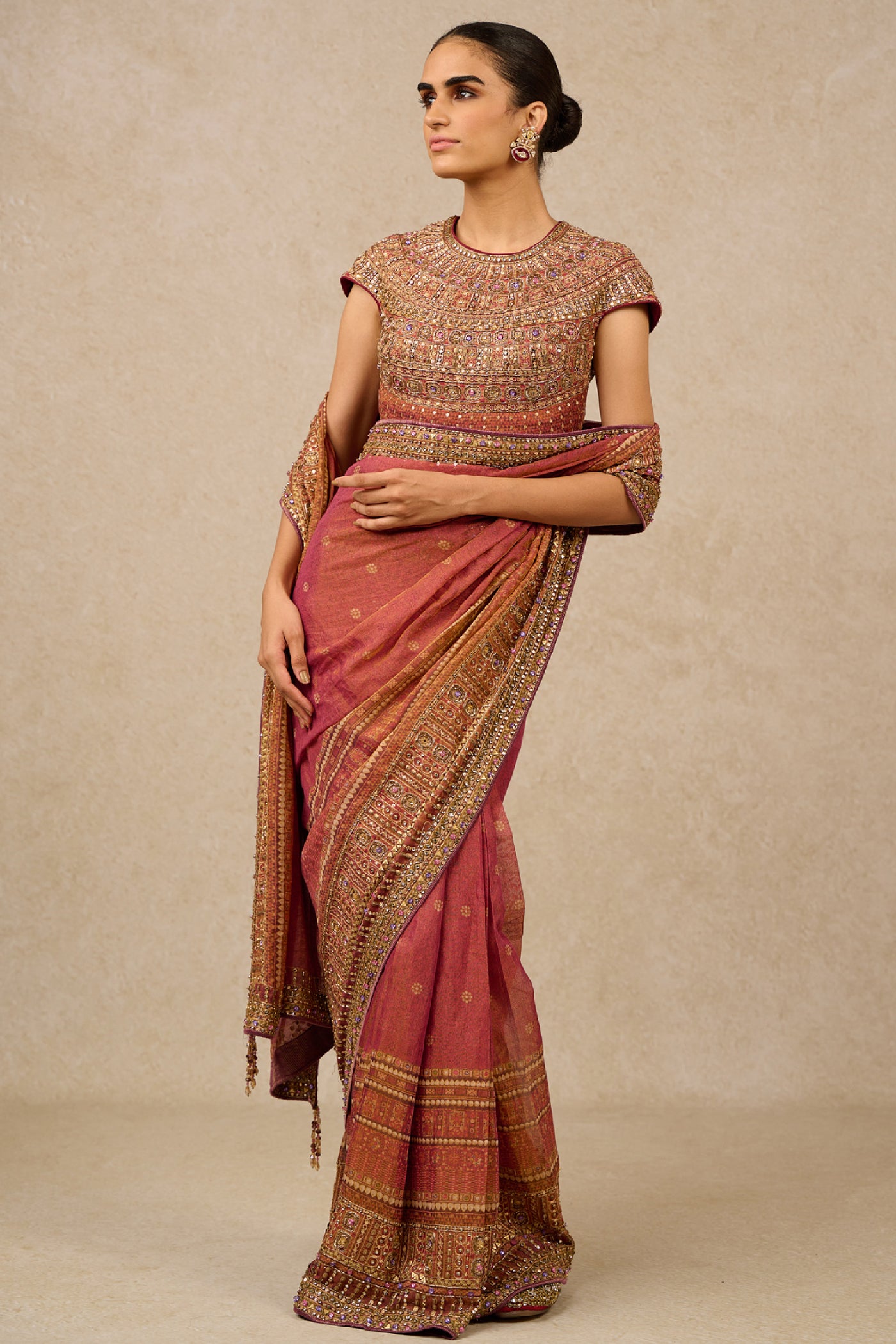 Tarun Tahiliani Saree Blouse Wine Indian designer wear online shopping melange singapore