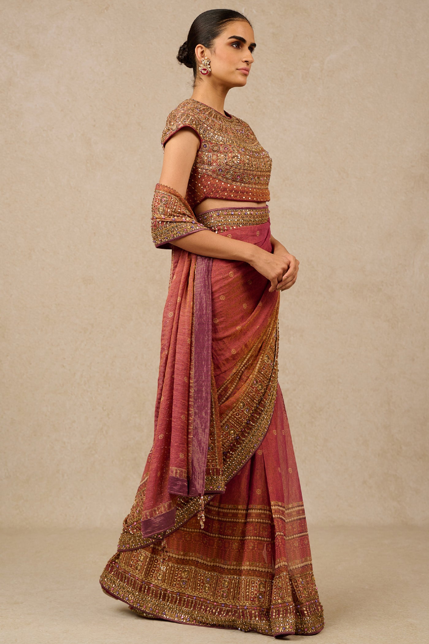 Tarun Tahiliani Saree Blouse Wine Indian designer wear online shopping melange singapore