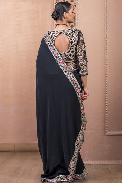 Tarun Tahiliani Saree And Blouse Black indian designer wear online shopping melange singapore