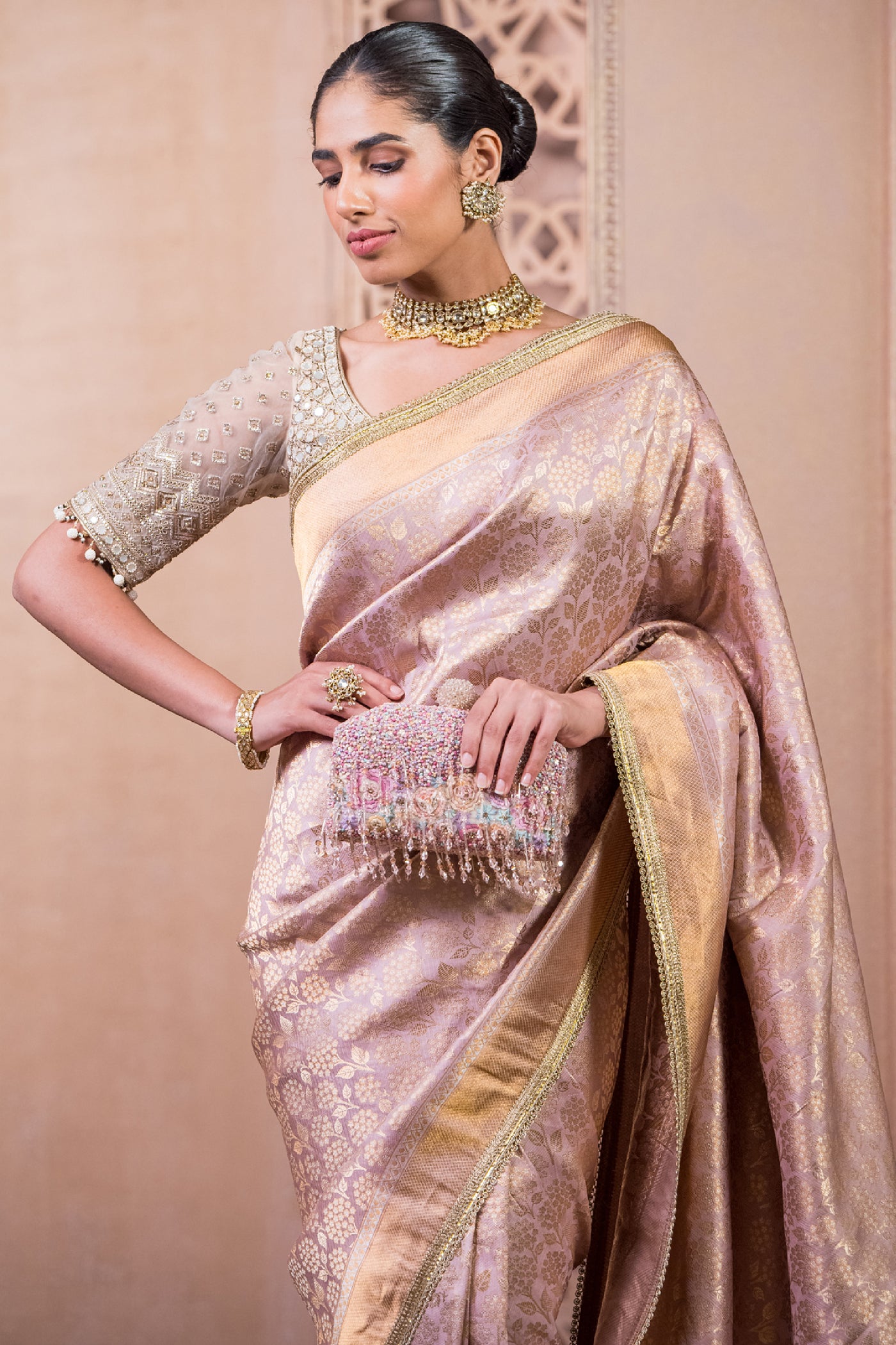 Tarun Tahiliani Saree And Blouse Fabric Lilac indian designer wear online shopping melange singapore