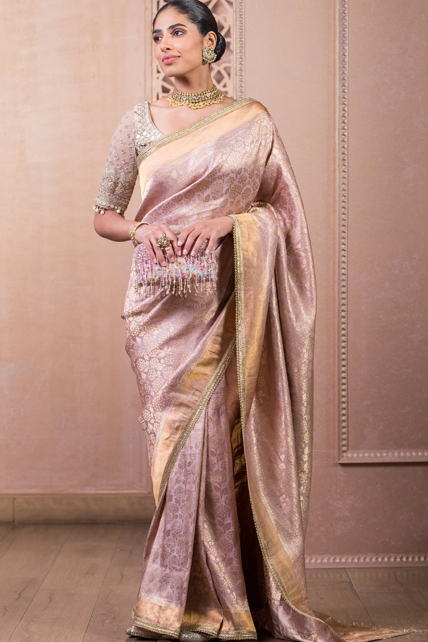 Tarun Tahiliani Saree And Blouse Fabric Lilac indian designer wear online shopping melange singapore