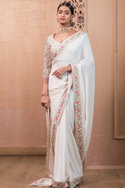 Tarun Tahiliani Saree And Blouse Ivory indian designer wear online shopping melange singapore