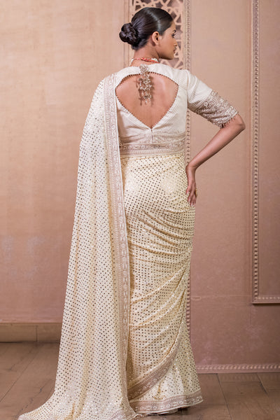 Tarun Tahiliani Saree And Blouse Ivory Gold indian designer wear online shopping melange singapore