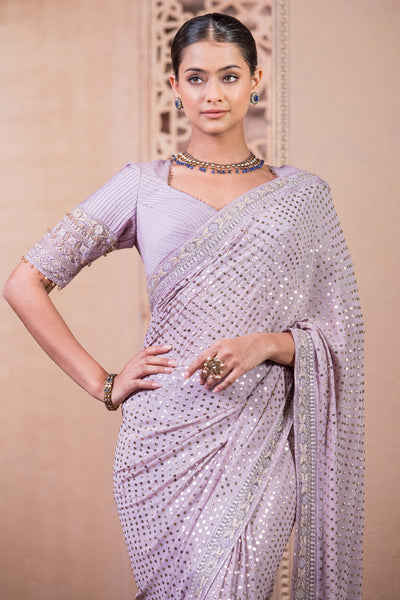 Tarun Tahiliani Saree And Blouse Lilac indian designer wear online shopping melange singapore