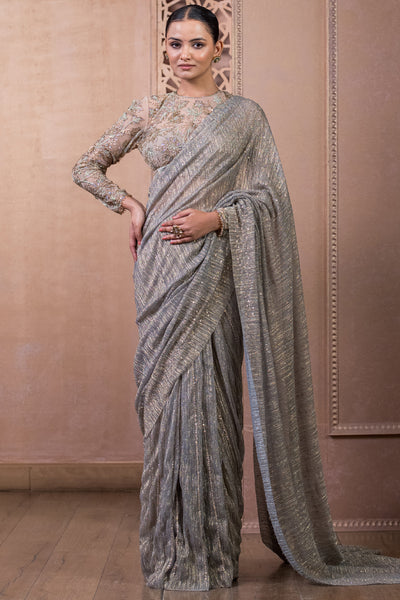 Tarun Tahiliani Saree And Blouse Palladium Blue indian designer wear online shopping melange singapore