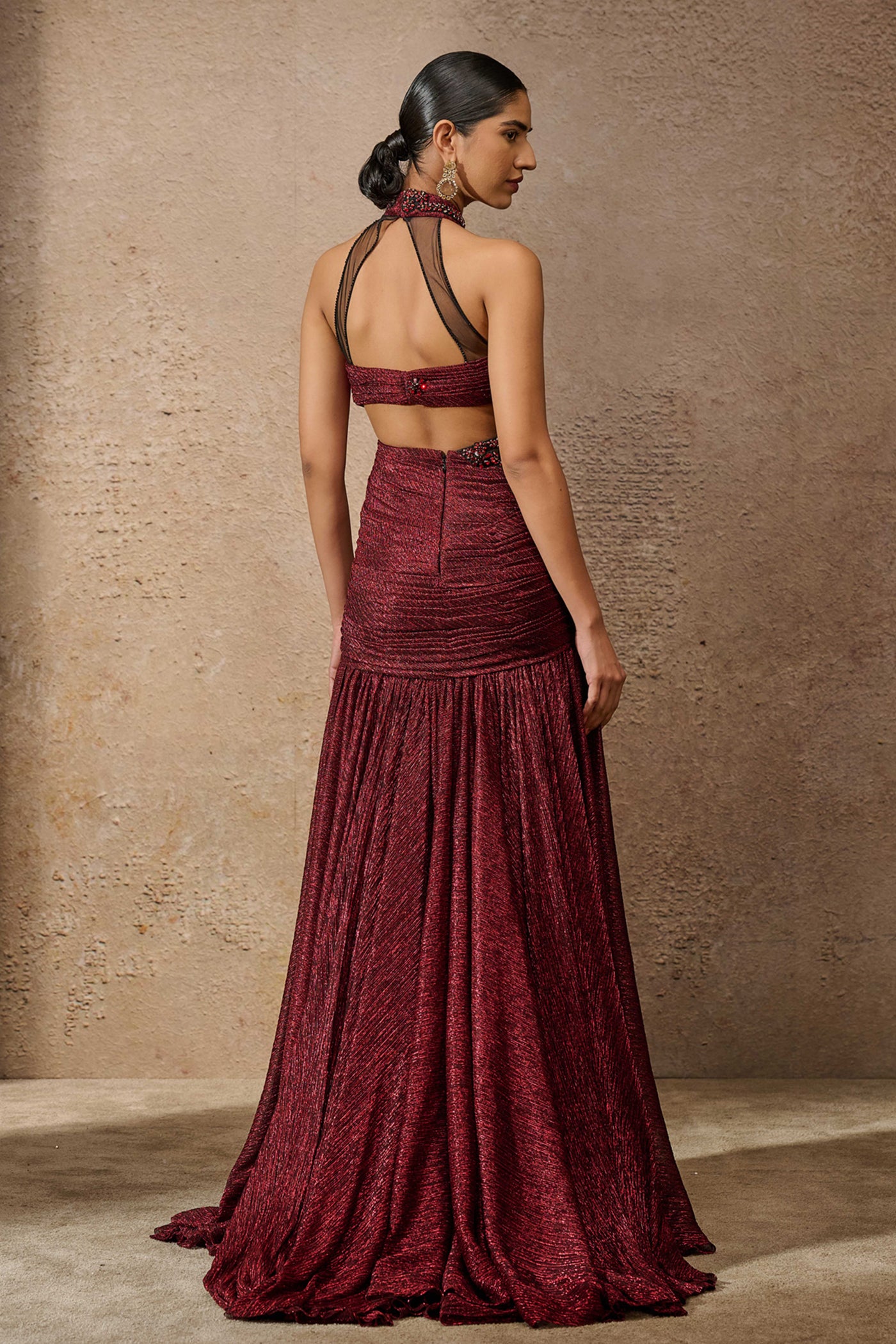 Tarun Tahiliani Sculpted Jewelled Crinkle Gown indian designer wear online shopping melange singapore