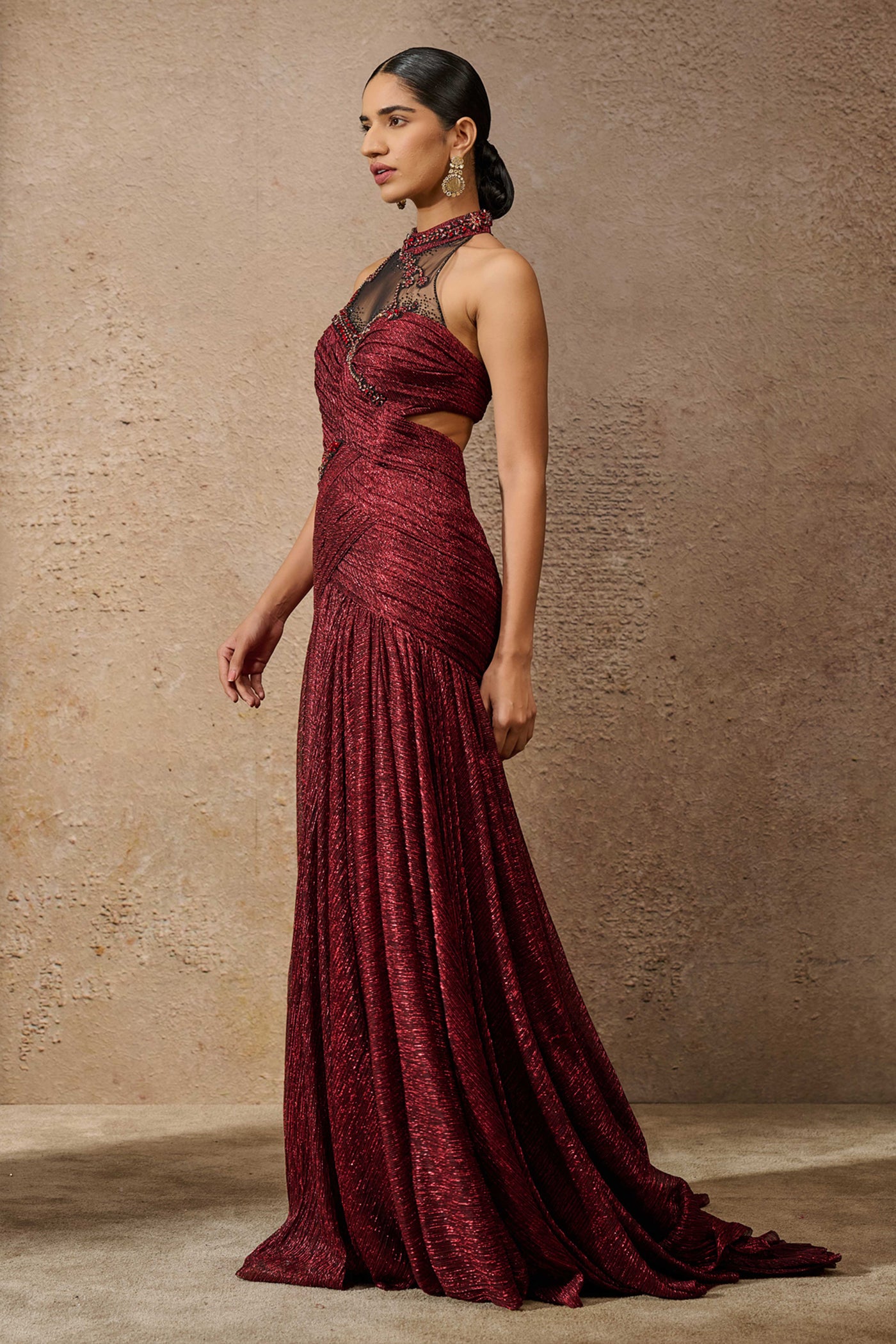 Tarun Tahiliani Sculpted Jewelled Crinkle Gown indian designer wear online shopping melange singapore