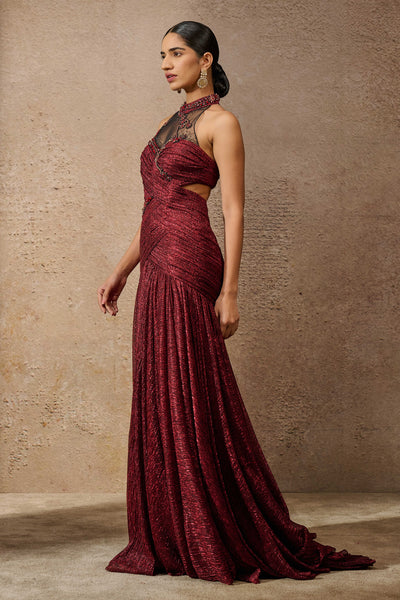 Tarun Tahiliani Sculpted Jewelled Crinkle Gown indian designer wear online shopping melange singapore