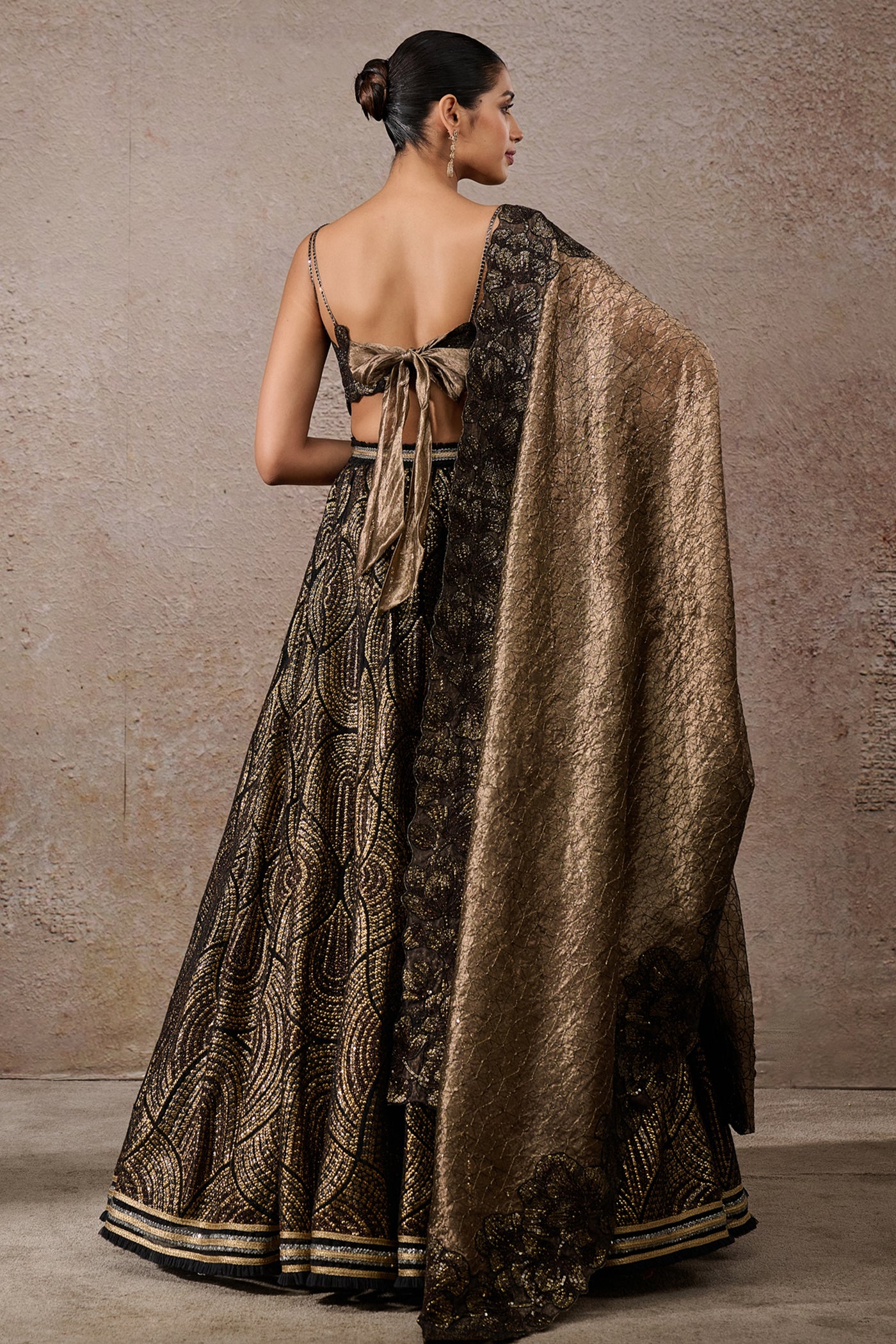 Tarun Tahiliani Sequin Embroidered Lehenga Black Indian designer wear online shopping melange singapore