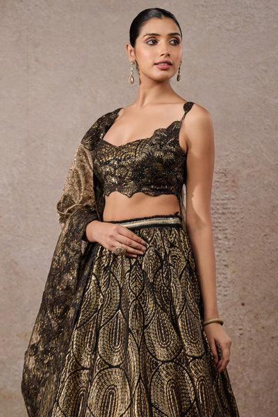Tarun Tahiliani Sequin Embroidered Lehenga Black Indian designer wear online shopping melange singapore