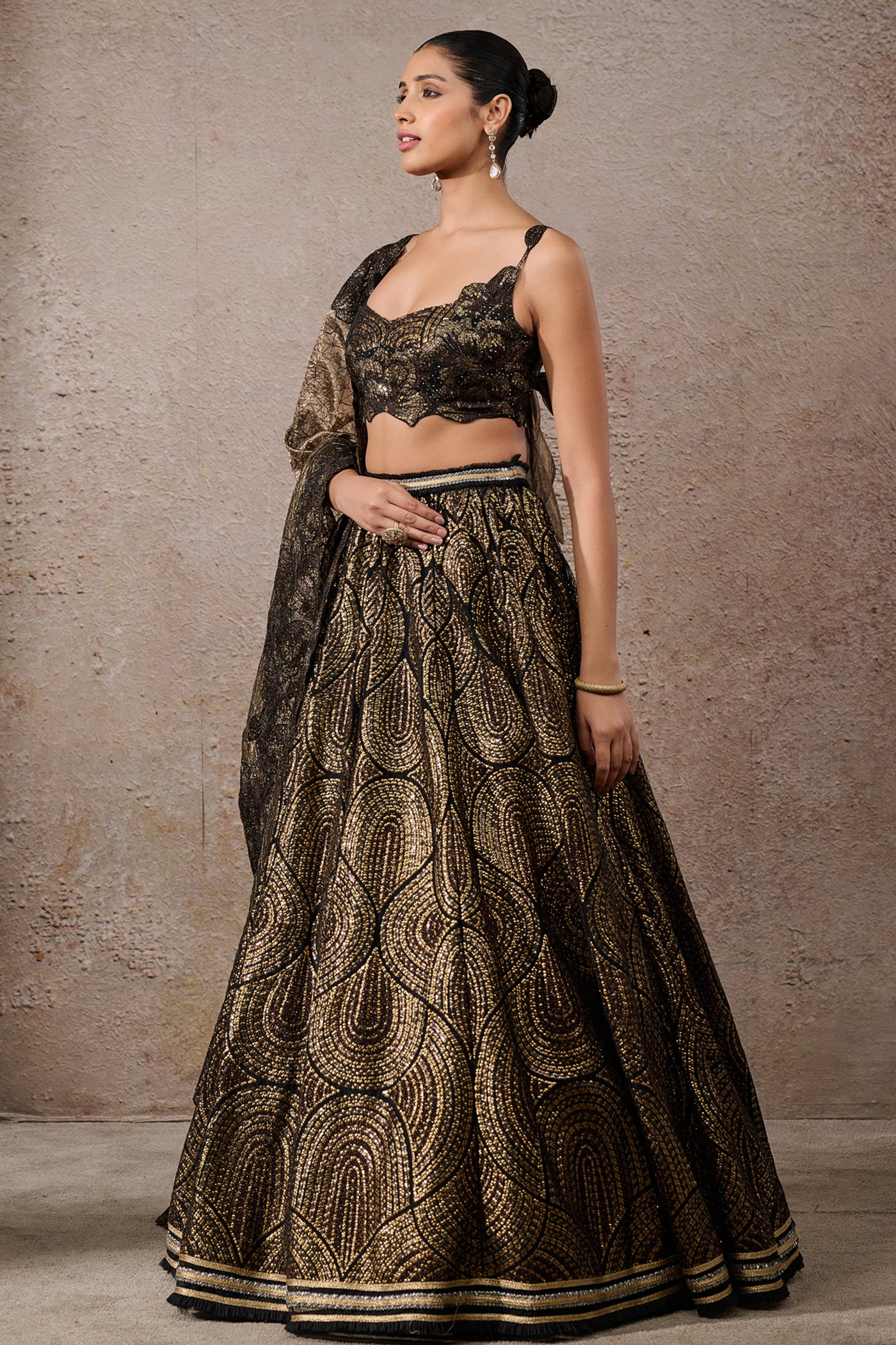 Tarun Tahiliani Sequin Embroidered Lehenga Black Indian designer wear online shopping melange singapore