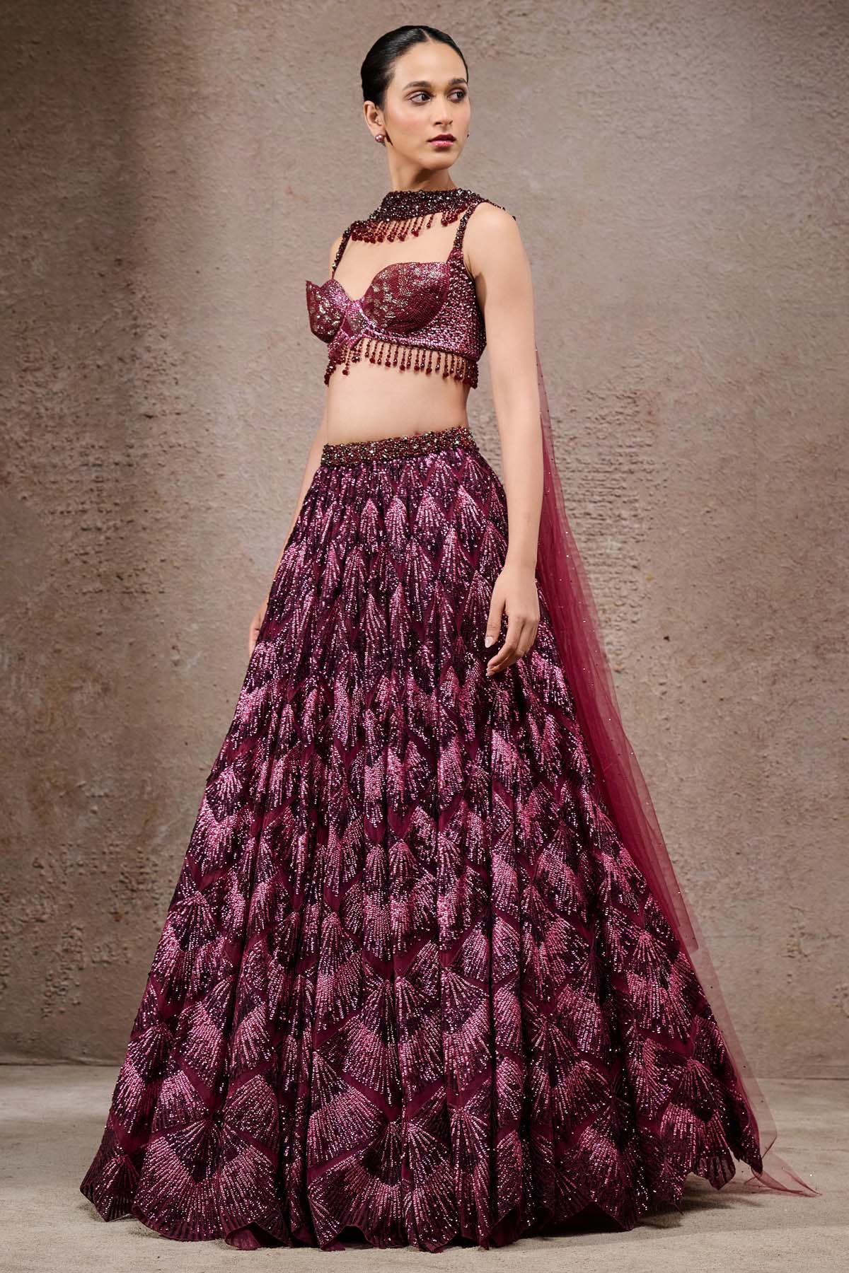 Tarun Tahiliani Sequin Embroidered Lehenga indian designer wear online shopping melange singapore 