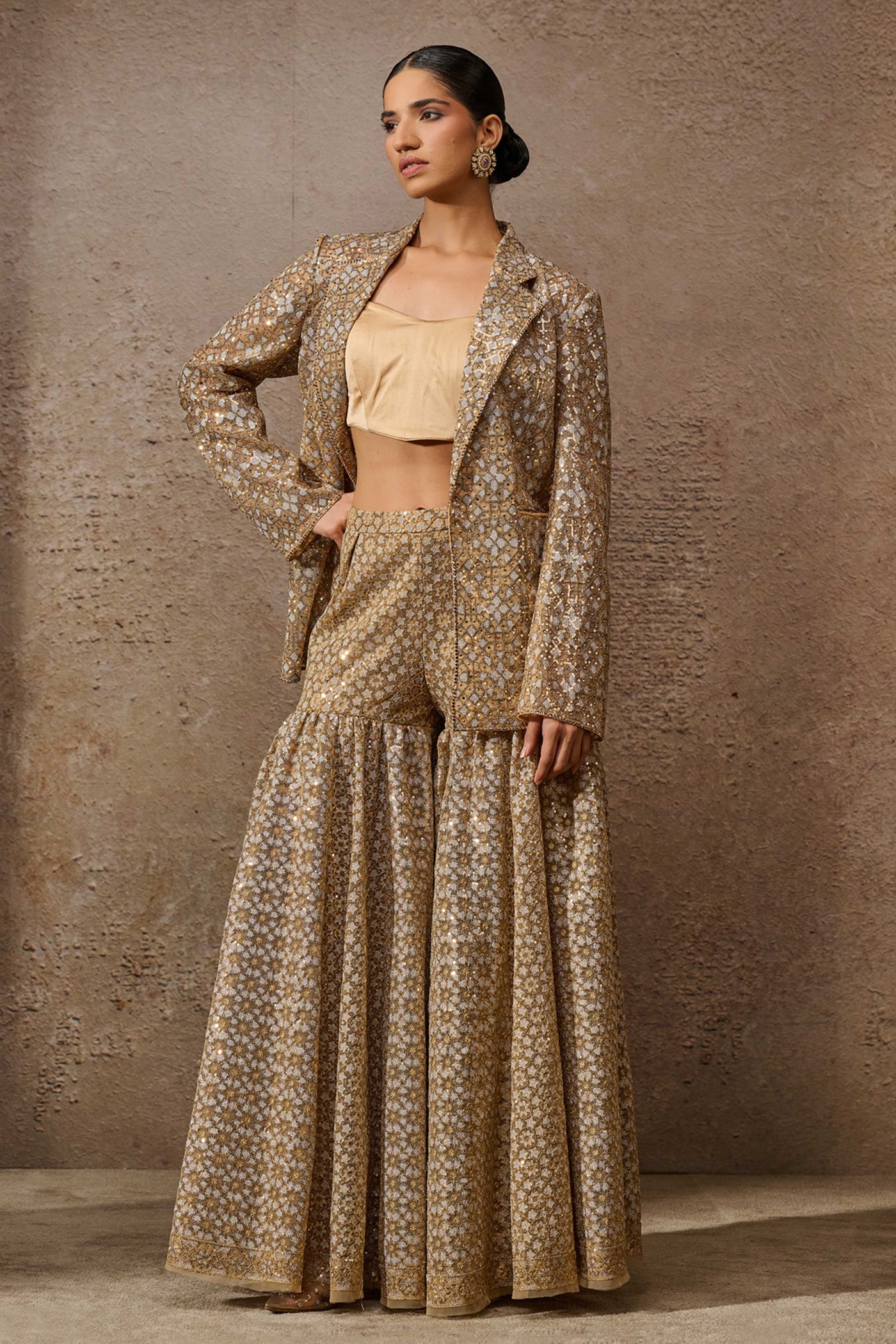 Tarun Tahiliani Sequin Sharara Jacket Set indian designer wear online shopping melange singapore