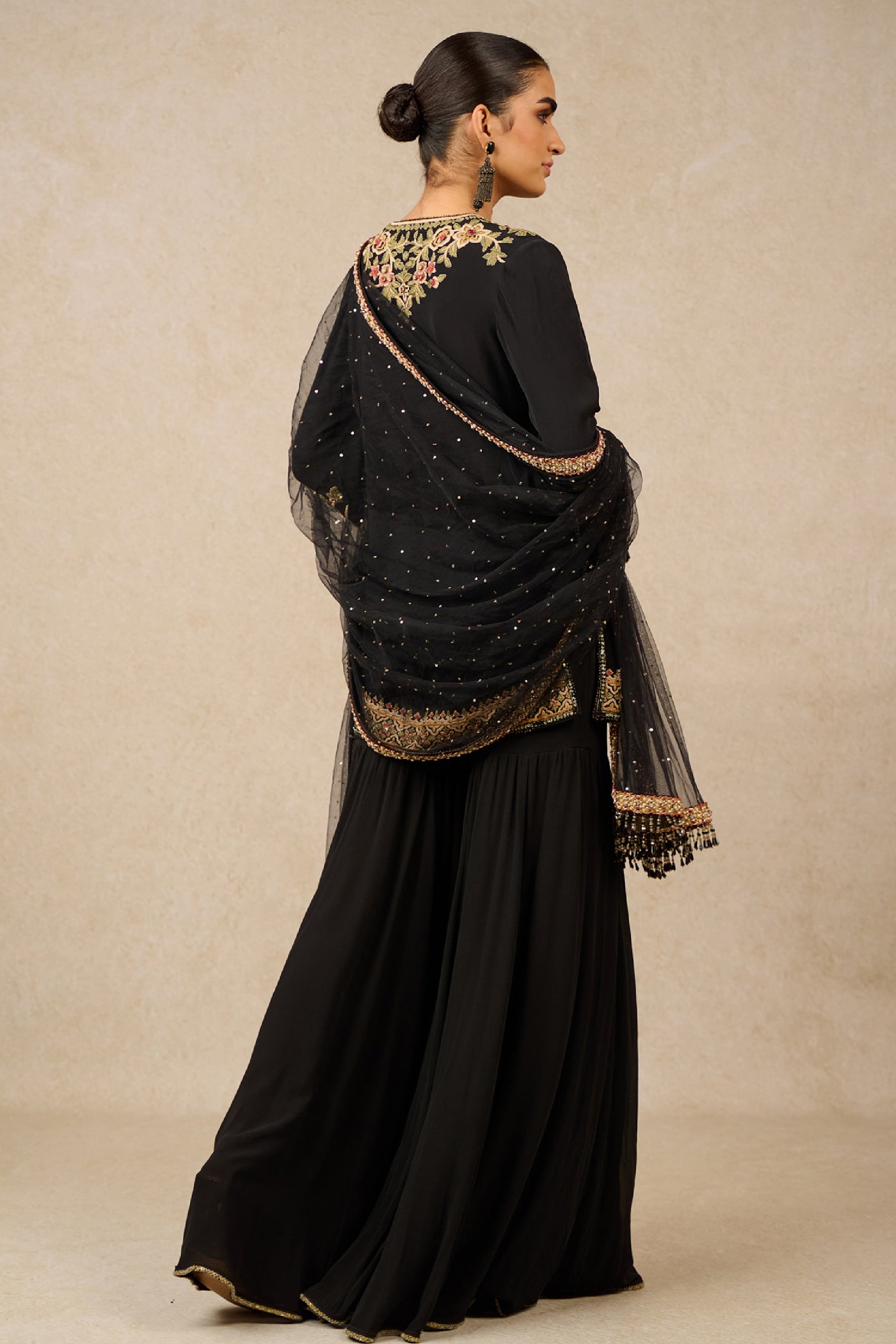 Tarun Tahiliani Sharara Kurta Dupatta Black Indian designer wear online shopping melange singapore