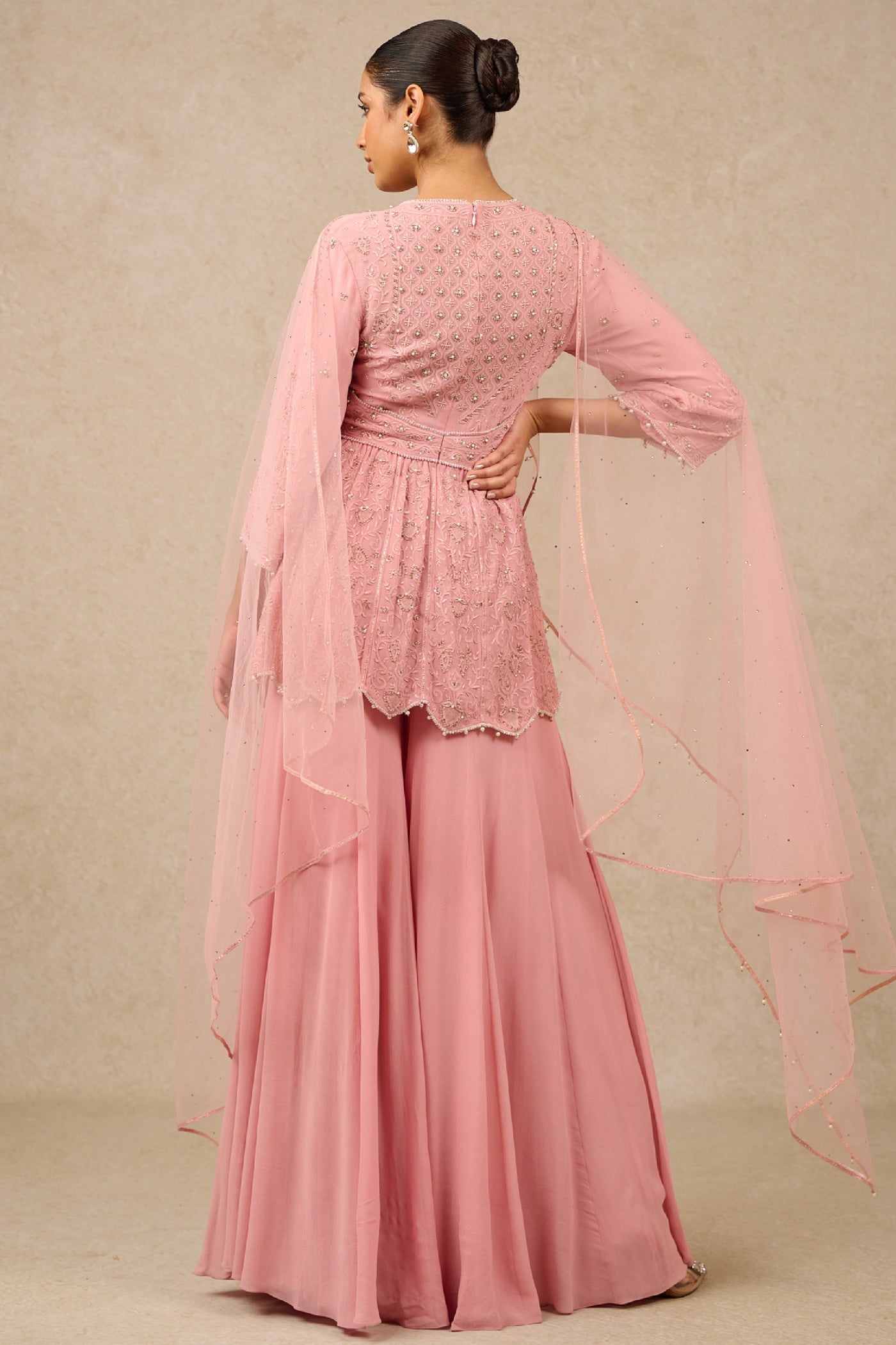 Tarun Tahiliani Sharara Kurta Dupatta Blush indian designer wear online shopping melange singapore