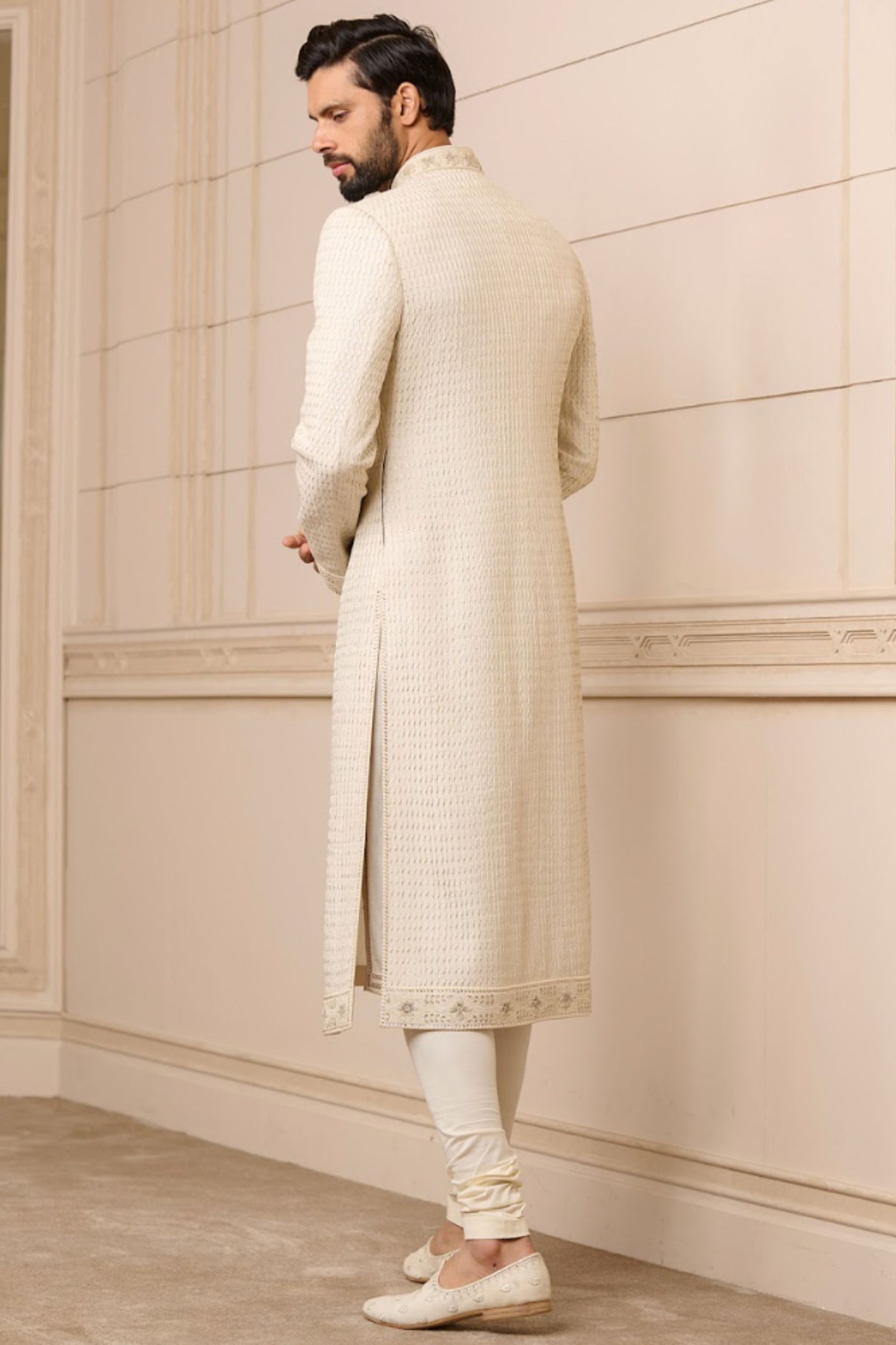 Tarun Tahiliani Menswear Sherwani Kurta And Trouser Ivory indian designer wear online shopping melange singapore