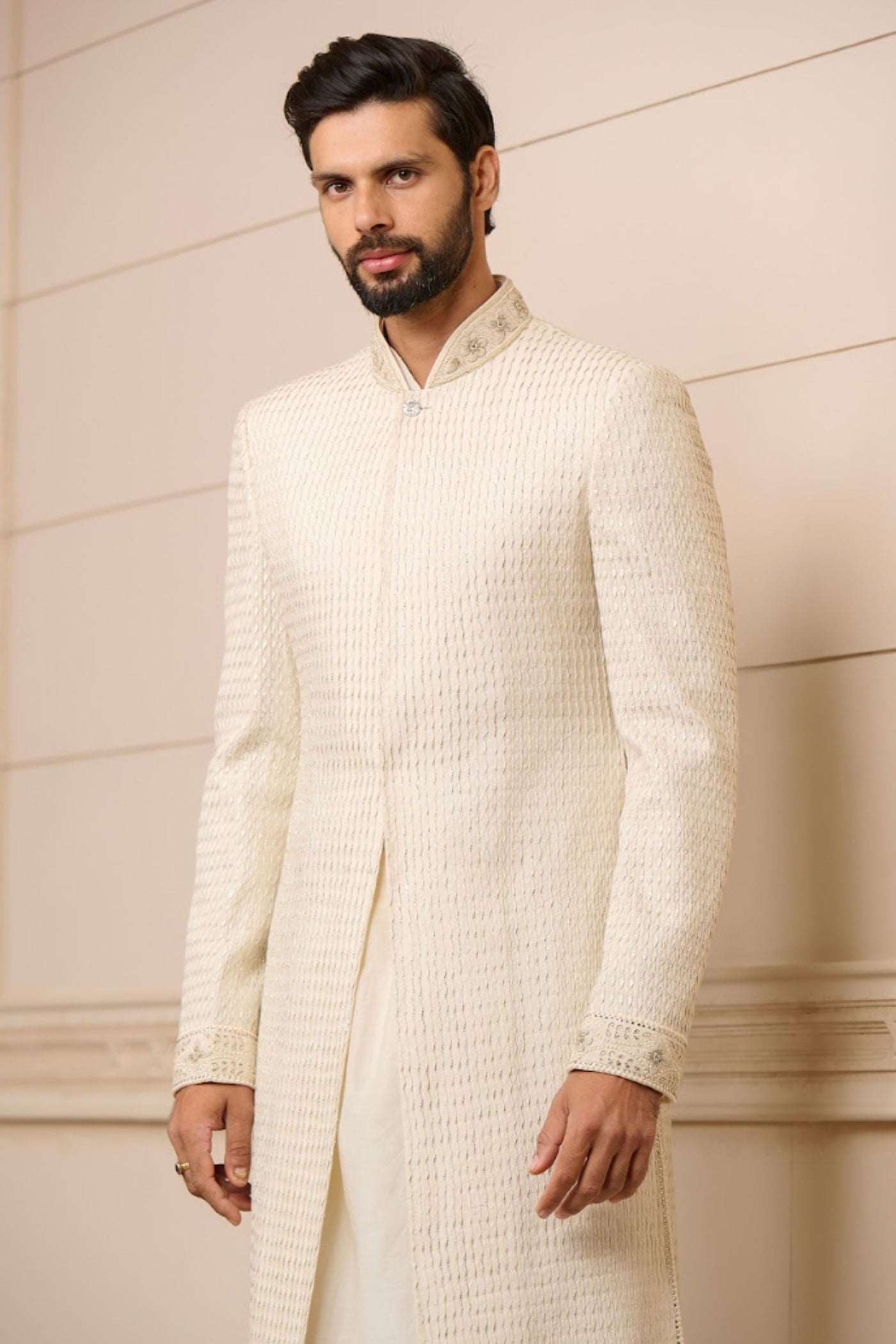 Tarun Tahiliani Menswear Sherwani Kurta And Trouser Ivory indian designer wear online shopping melange singapore