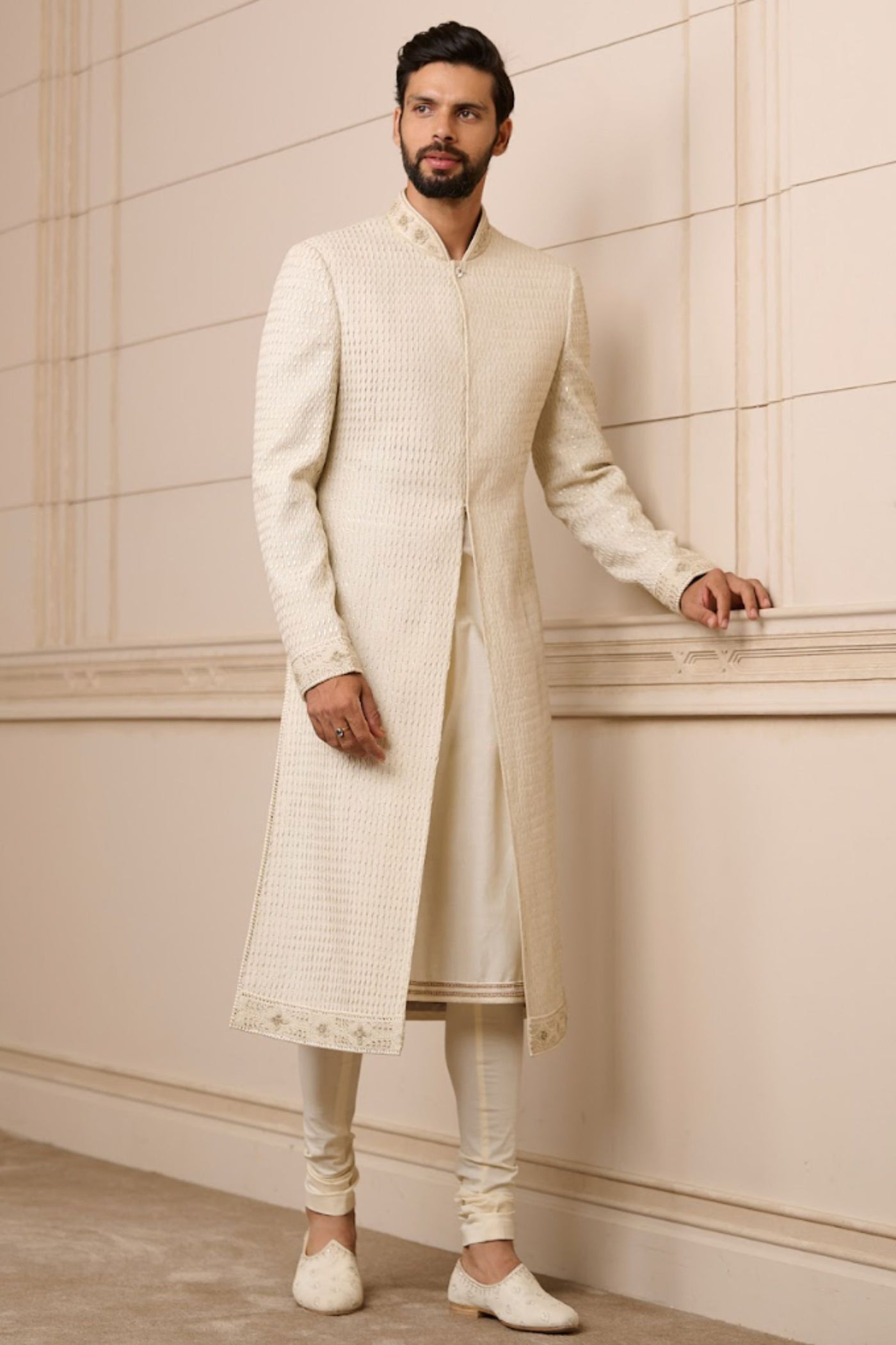 Tarun Tahiliani Menswear Sherwani Kurta And Trouser Ivory indian designer wear online shopping melange singapore