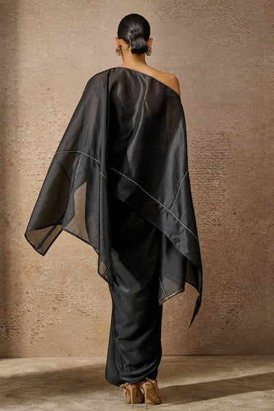 Tarun Tahiliani Short Kaftan Top Draped Skirt Co-Ord Set Black indian designer wear online shopping melange singapore