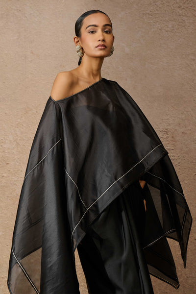 Tarun Tahiliani Short Kaftan Top Draped Skirt Co-Ord Set Black indian designer wear online shopping melange singapore