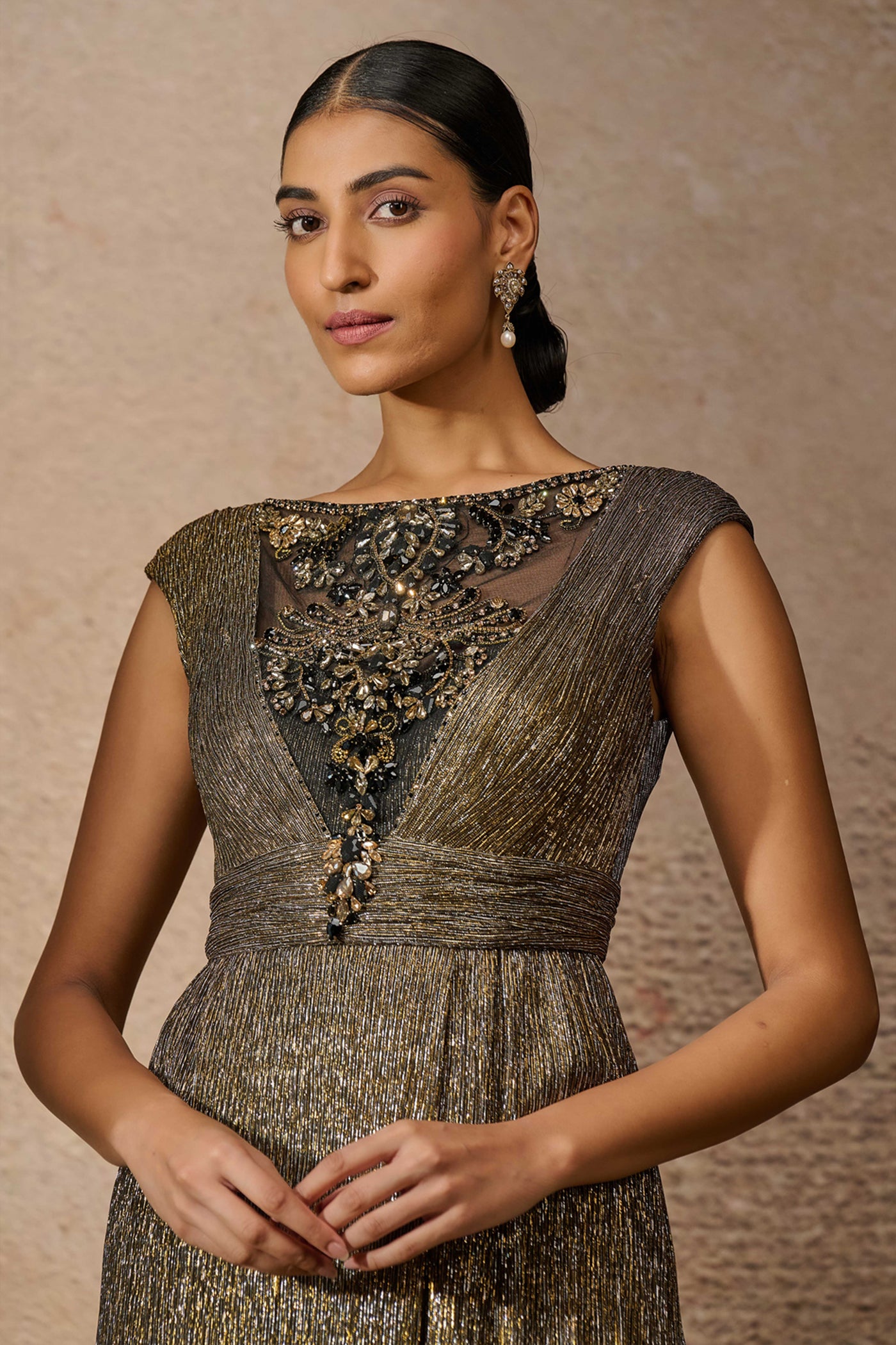 Tarun Tahiliani Signature Crinkle Jewel Jumpsuit indian designer wear online shopping melange singapore